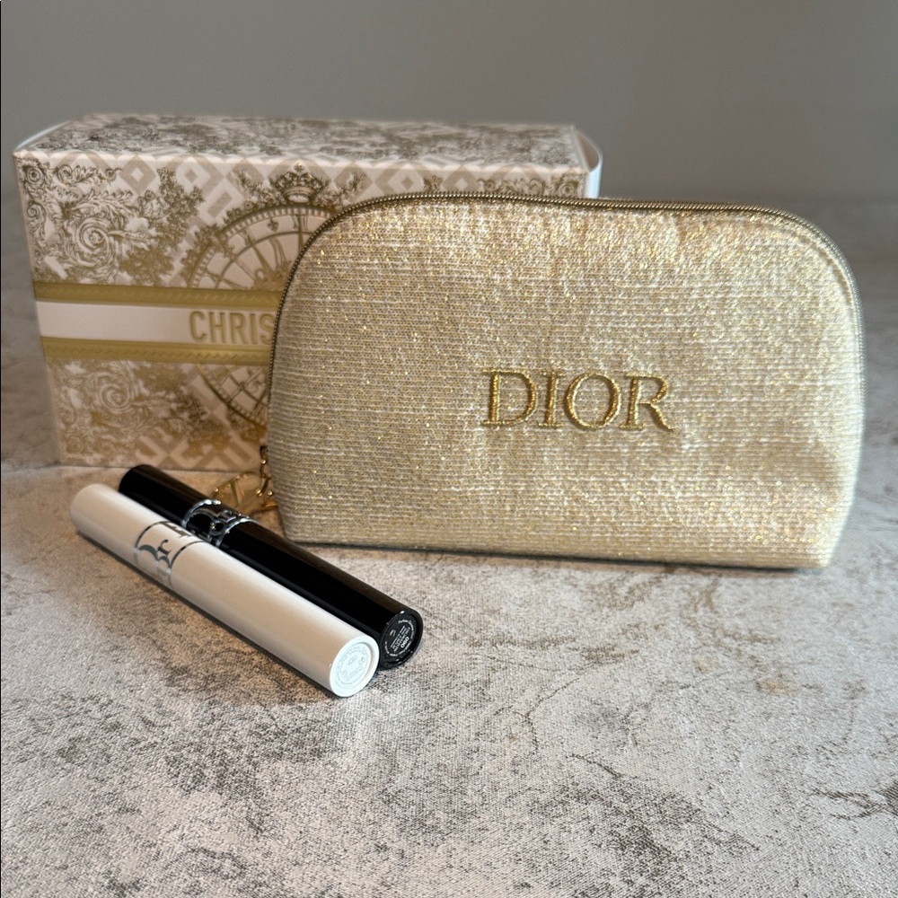 Dior Gold Glitter Makeup Pouch